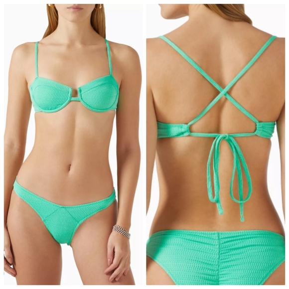 New Solid & Striped Crinkle Rib Sienna Seafoam Bikini Top & Bottom Set XL NWT - Picture 5 of 5